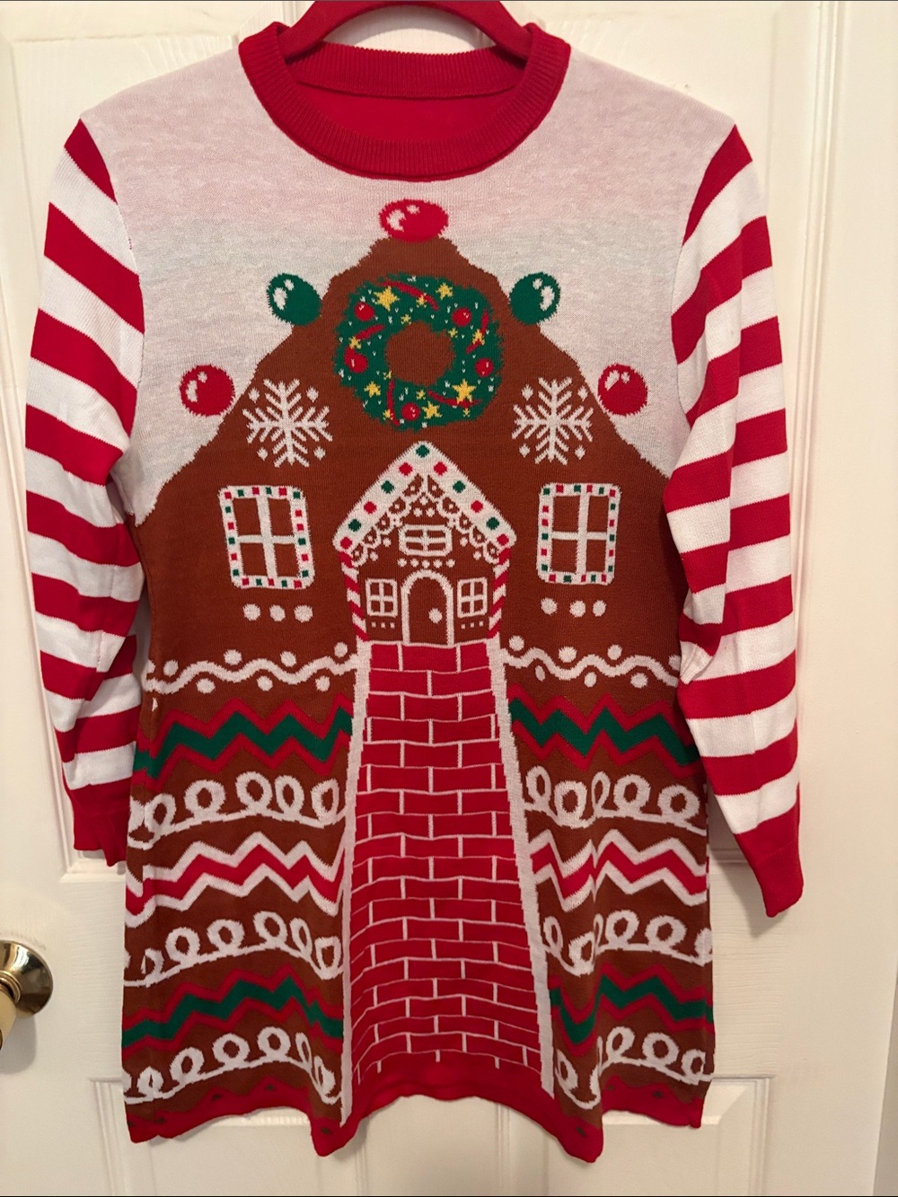 Girls gingerbread house sweater dress